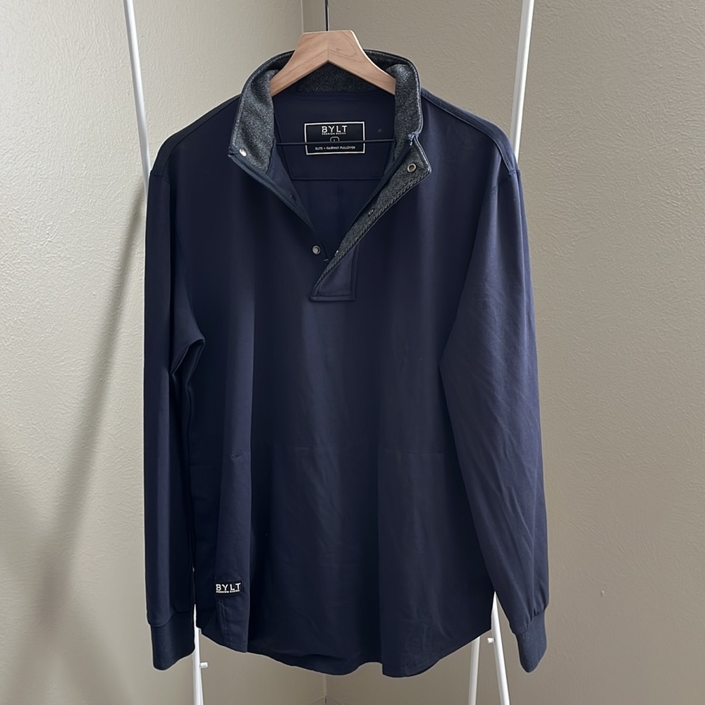 BYLT Basics Men's Navy Performance Pullover with Heather Gray Collar